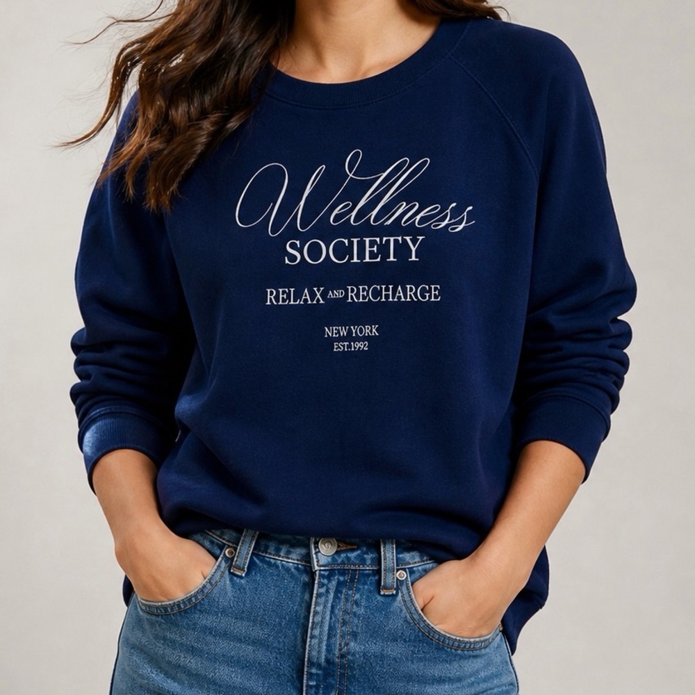 WILDFOX ‘Wellness Society’ Keely Raglan Sweatshirt in Medieval Blue